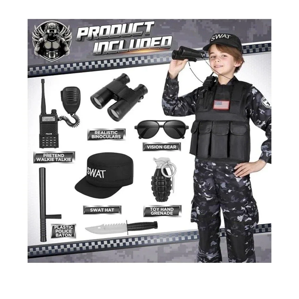 Luucio SWAT Police Officer Costume for Kids w Accessories XL Halloween Costume